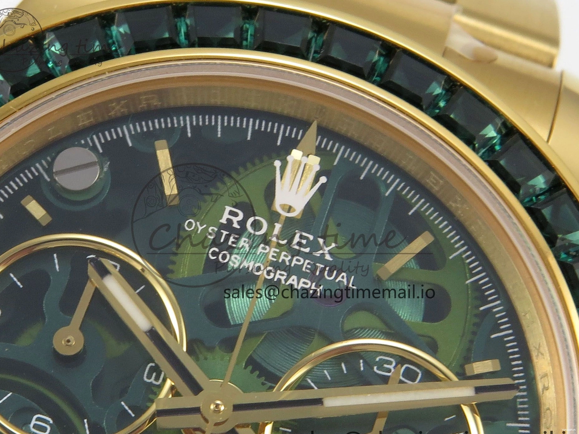 Bezel YG Crystals MPF SA4801 Skeleton Bracelet Custom 40mm Modded Green Dial Daytona on 0427